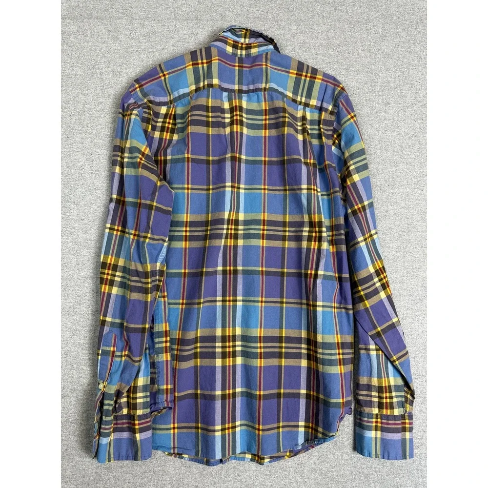 J Crew Shirt Mens M Summer Plaid Tailored Fit‎ Blue Purple Yellow Cotton